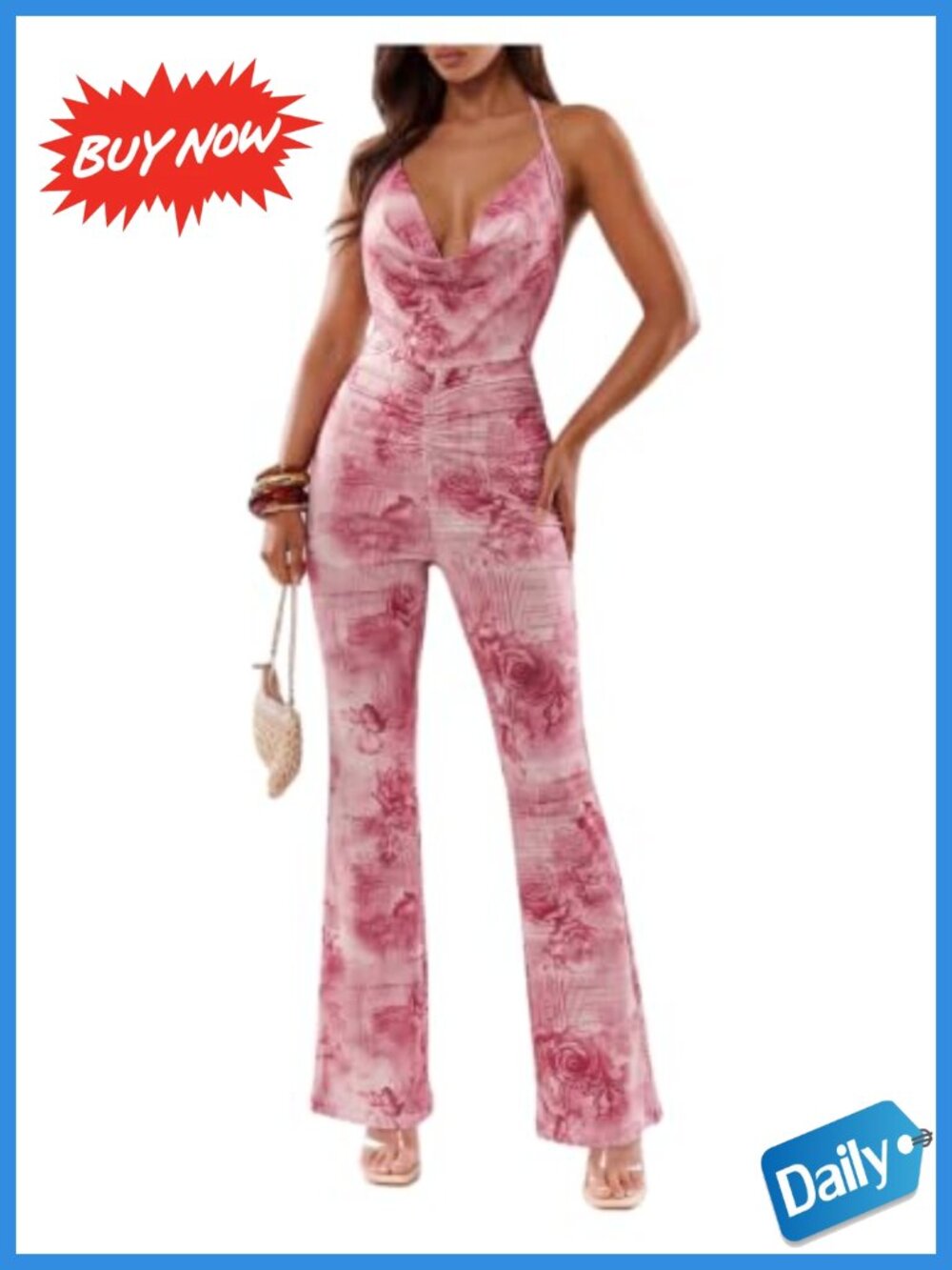 Halter Floral Jumpsuit Sleeveless Backless Flare Pants Romper
